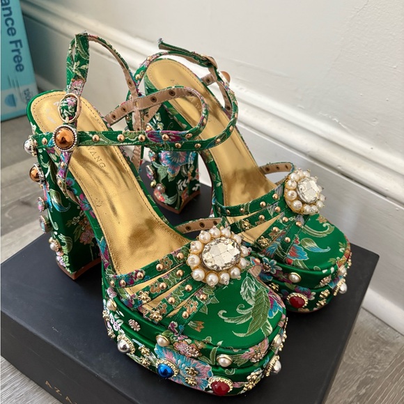 Floral Embellished Green Heels - Picture 9 of 11